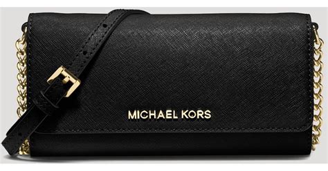 michael kors jet set travel wallet on a chain black|More.